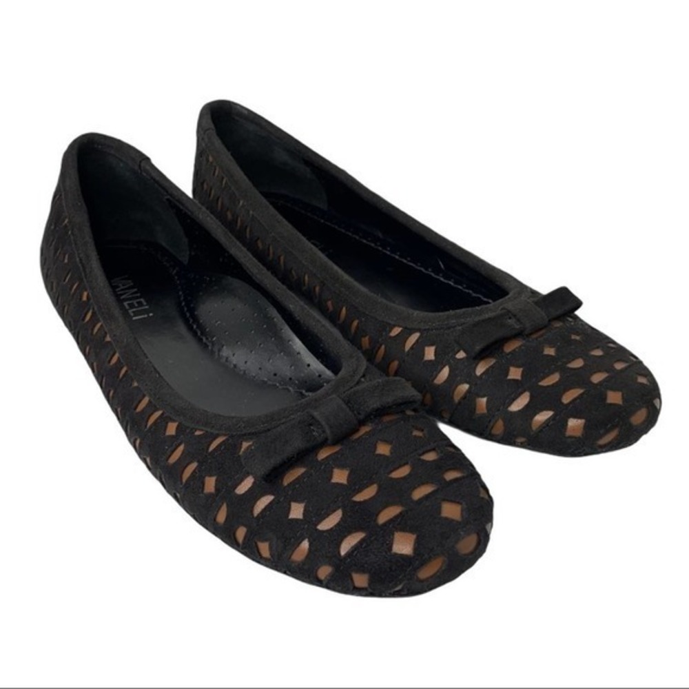 VAN ELI Suede Laser Cut Flats Black Tan 7N